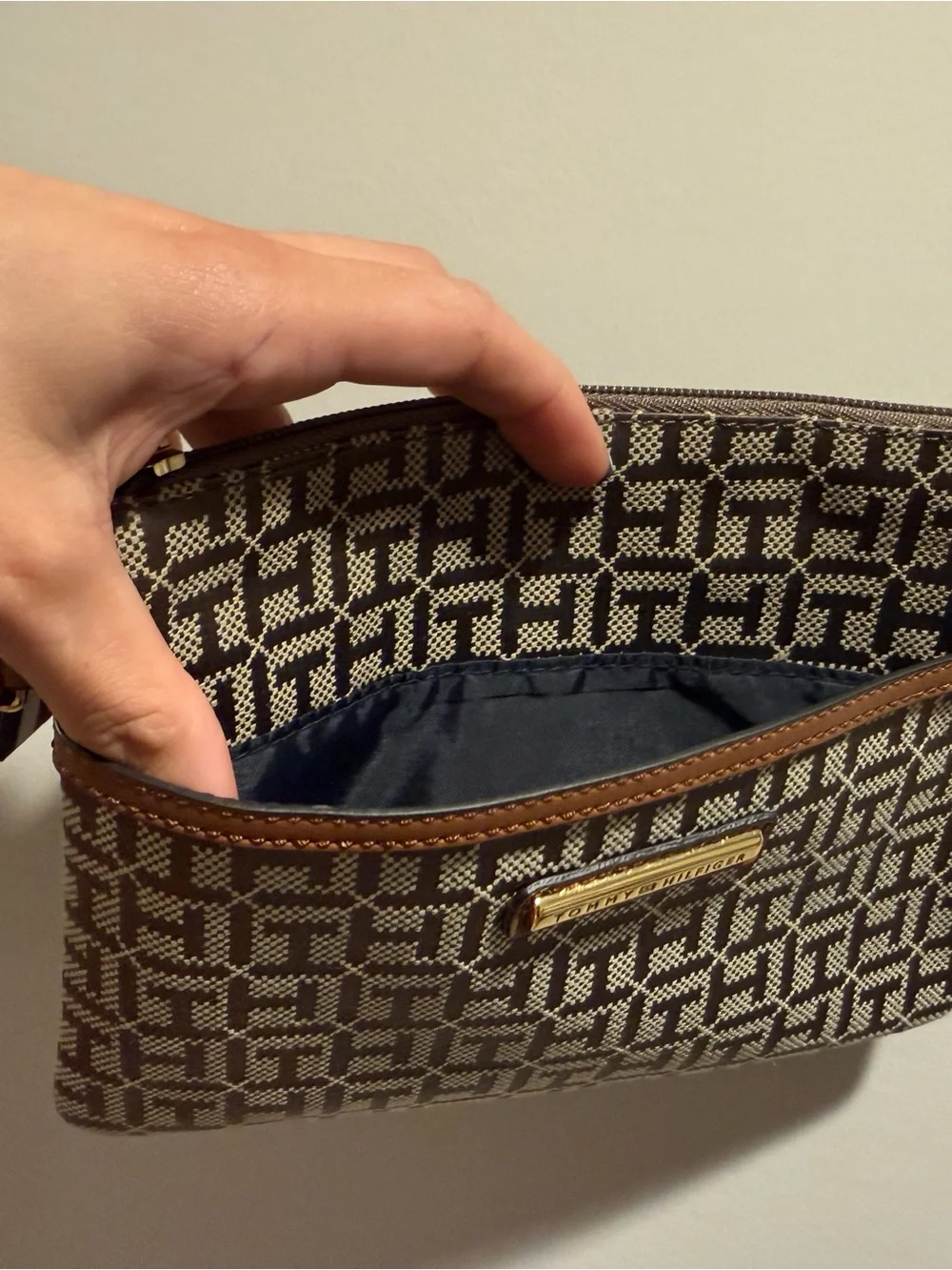 Tommy Hilfiger Brown & Cream Monogram Wristlet